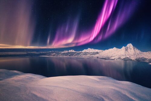 Aurora Borealis with mountains