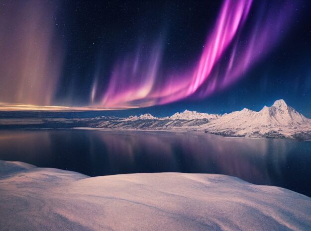 Aurora Borealis with mountains